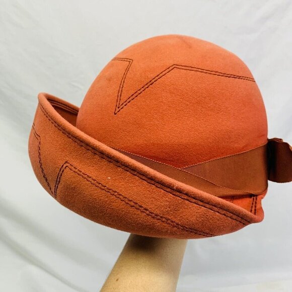 Vintage 50s 60s Felt Hat Womens Touriste Made In Switzerland Handmade Orange - Picture 13 of 14